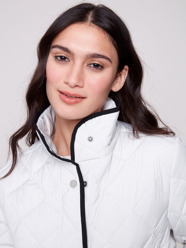 Quilted Puffer Jacket With Removable Hood - Almond