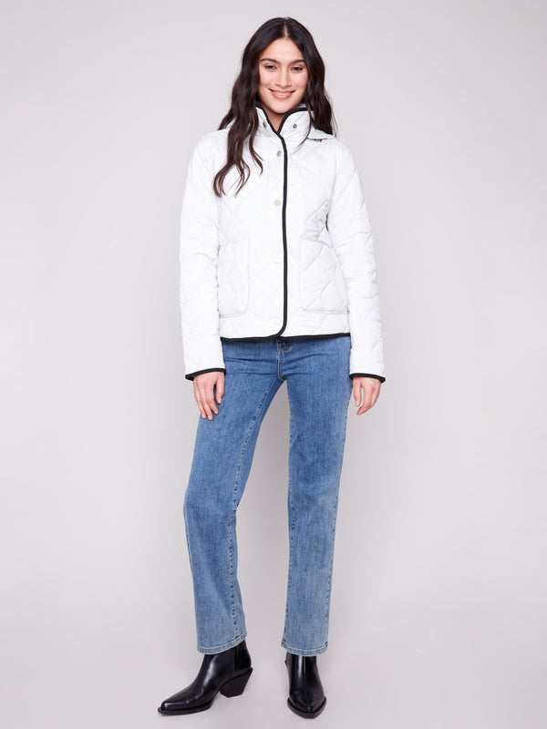 Quilted Puffer Jacket With Removable Hood - Almond