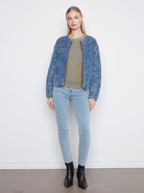 Quilted Tencel Denim Bomber Jacket - Medium Blue