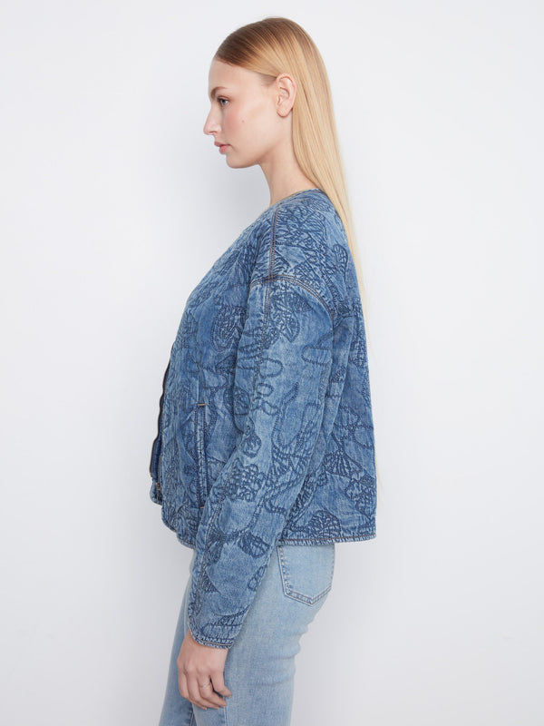 Quilted Tencel Denim Bomber Jacket - Medium Blue