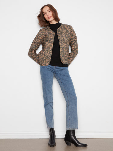 Chic reversible design jacket with leopard pattern, perfect for versatile styling options. By Charlie B.