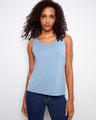 Light blue tank top featuring a reversible design for versatile styling. The scoop neck adds a classic touch. By Charlie B.