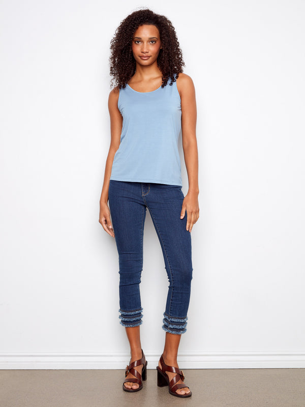 Casual blue tank top designed with a relaxed fit and scoop neck, ideal for everyday comfort. By Charlie B.