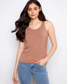 Brown tank top with a reversible design, perfect for versatile styling. Crafted in a relaxed fit for ultimate comfort by Charlie B.