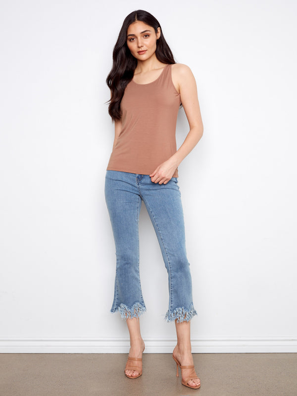 Classic brown top showcasing its scoop neck versatility, ideal for layering or wearing alone by Charlie B.