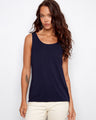 Navy sleeveless top with a scoop neck, offering a relaxed fit for casual comfort by Charlie B.
