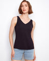 Black bamboo cami with a relaxed fit, perfect for versatile styling by Charlie B.