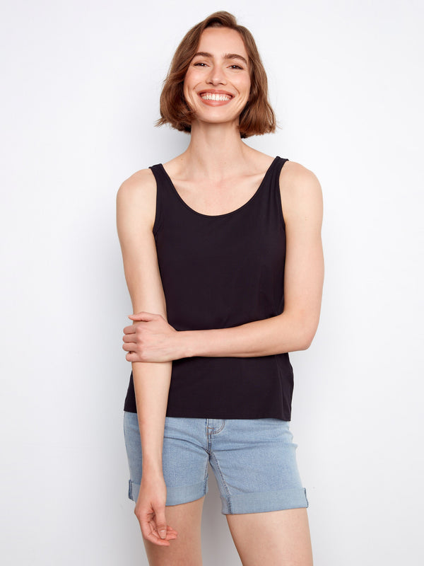 Bamboo cami in black featuring a scoop neck for classic comfort by Charlie B.