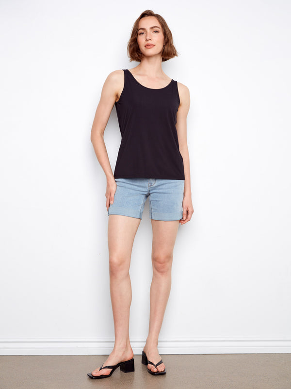 This black bamboo cami offers a stylish reversible design by Charlie B.