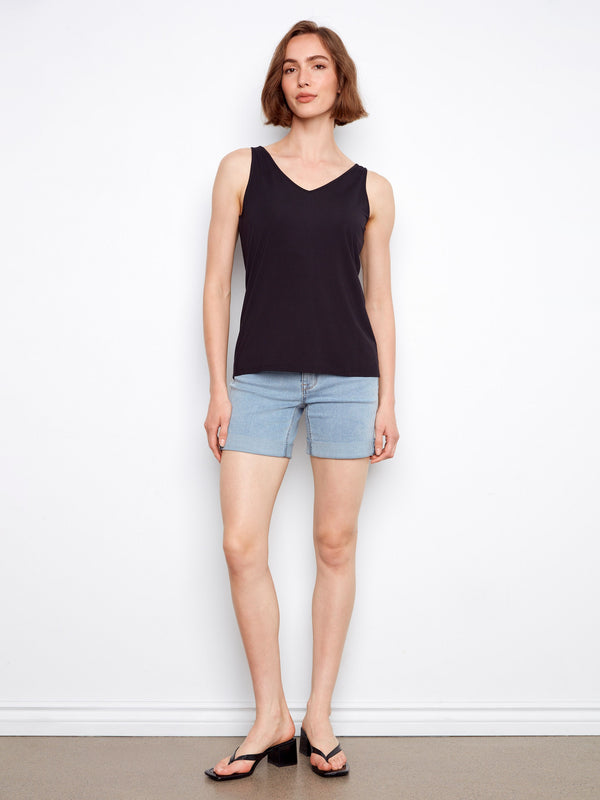 Enjoy the relaxed fit of this black bamboo cami, ideal for any occasion by Charlie B.