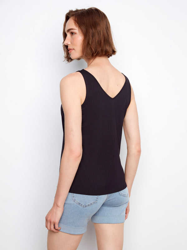 Reversible black bamboo cami with elegant design elements by Charlie B.