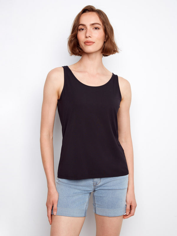 Scoop and V-necklines make this black bamboo cami effortlessly chic by Charlie B.