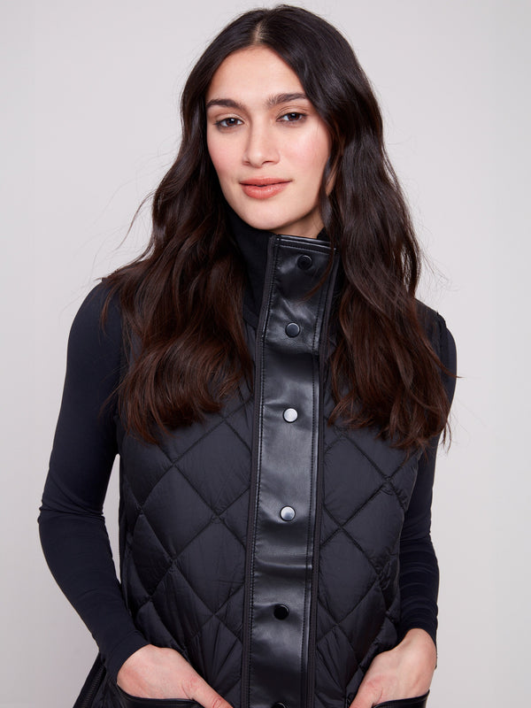 Reversible Button-Front Quilted Vest - Spruce