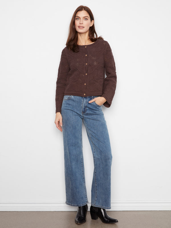 Reversible Cotton Crochet Cardigan - Coffee