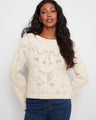 Natural crochet cardigan featuring a crew neckline, crafted from 100% cotton for comfort and style by Charlie B.