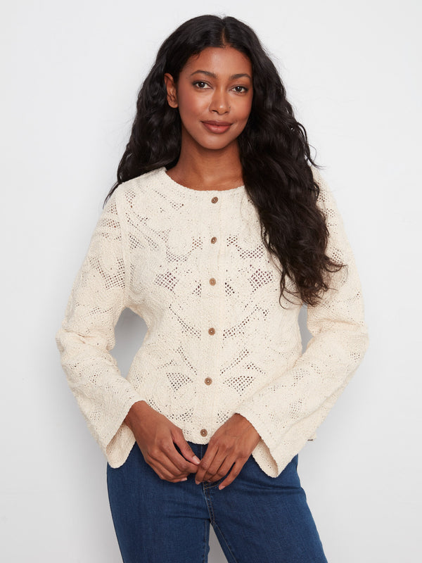 Reversible Cotton Crochet Cardigan - Natural