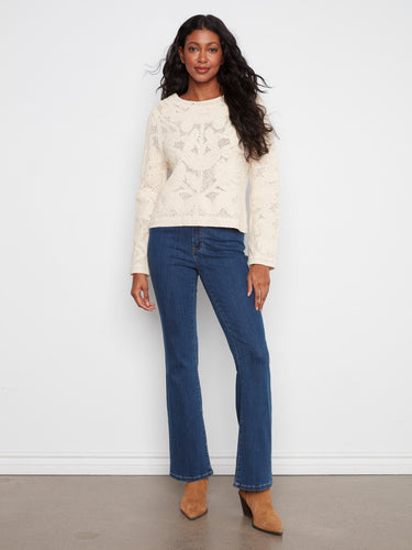 Natural crochet cardigan showcasing a button-down front or back for customizable wear by Charlie B.