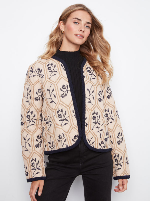 Reversible Embroidered Quilted Jacket - Biscuit