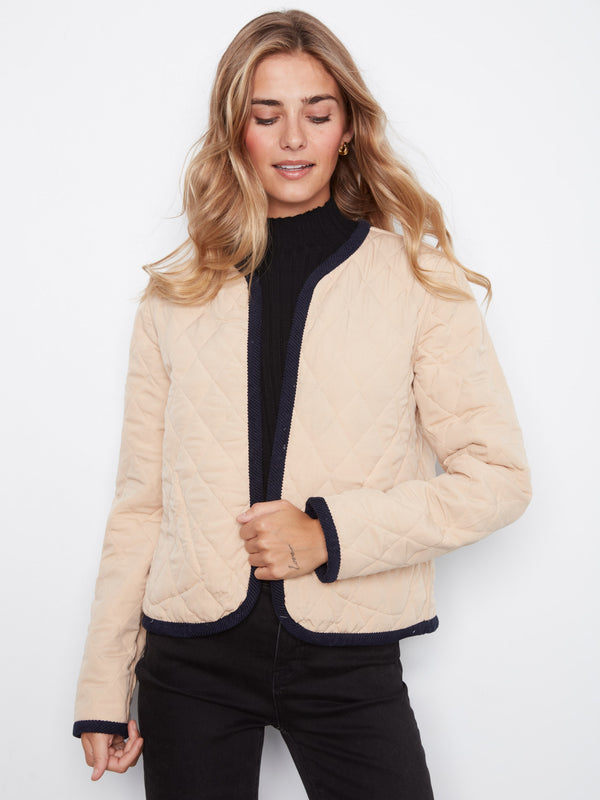 Reversible Embroidered Quilted Jacket - Biscuit