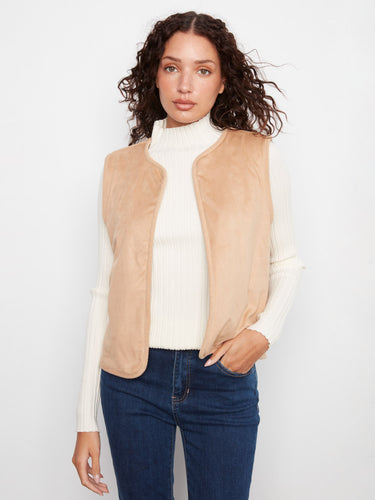 Faux suede reversible vest offering a chic open-front design, ideal for layering by Charlie B.