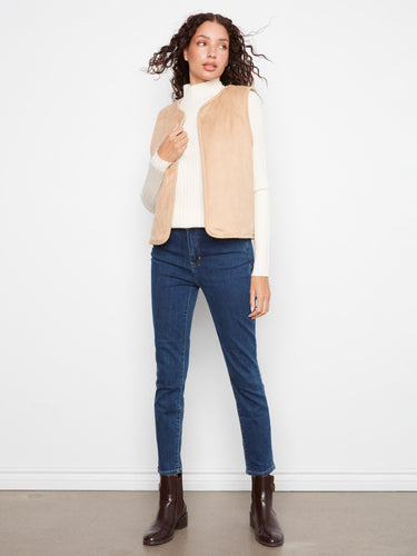 Chic faux suede side of the reversible vest adds a touch of sophistication to any outfit by Charlie B.