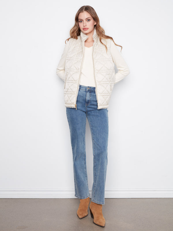 Reversible Faux Fur Quilted Vest - Pearl