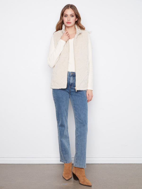 Reversible Faux Fur Quilted Vest - Pearl