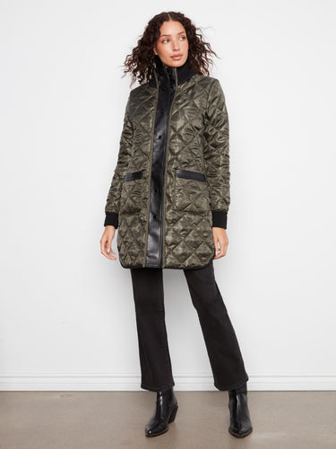 Reversible quilted jacket with side zippers and elegant patch pockets by Charlie B.