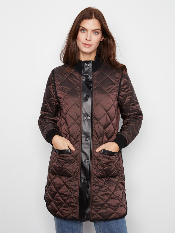 Reversible Long Quilted Puffer Jacket - Mocha