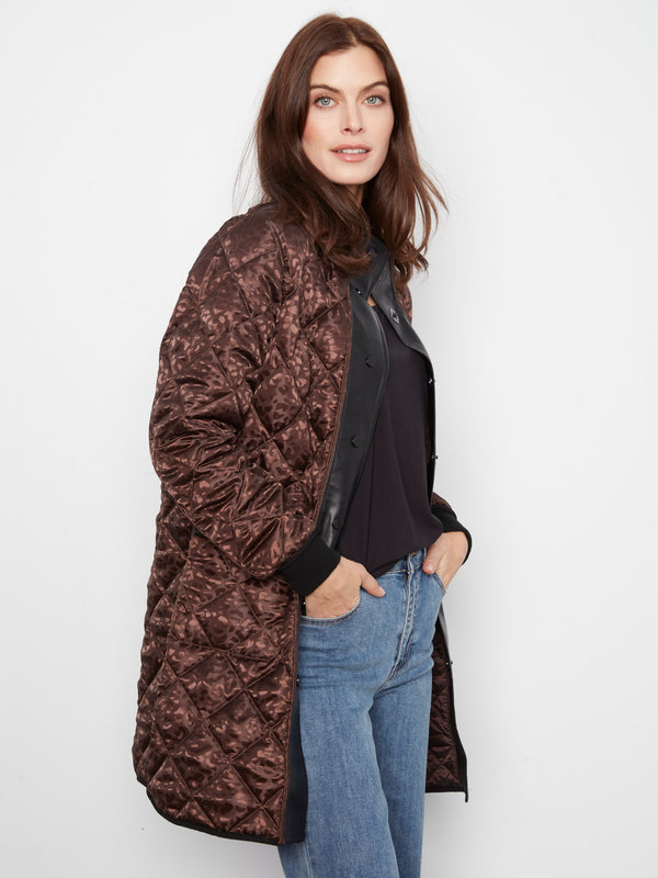 Reversible Long Quilted Puffer Jacket - Mocha