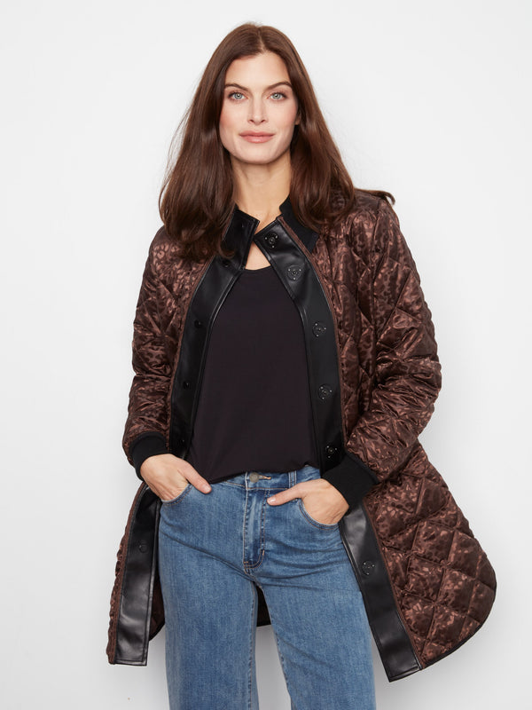 Reversible Long Quilted Puffer Jacket - Mocha