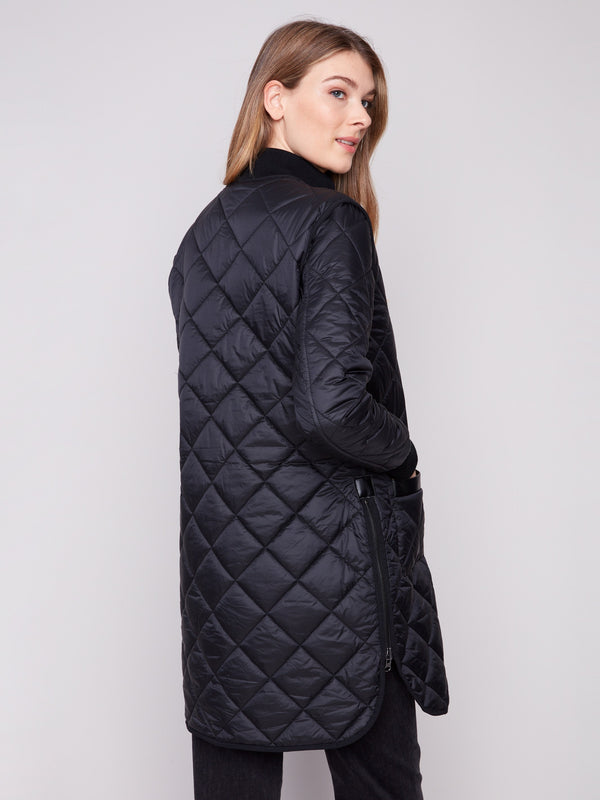 Reversible Long Quilted Puffer Jacket - Black