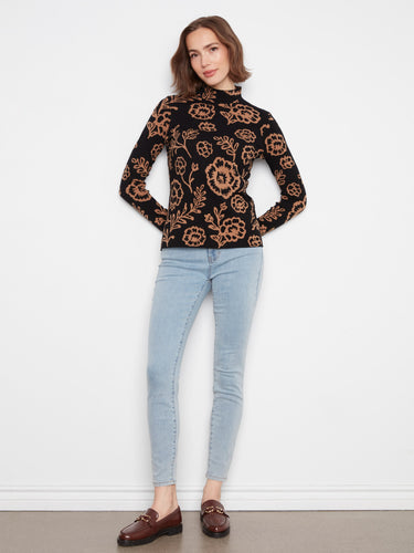 Long sleeve floral sweater in a flattering slim fit, perfect for any occasion by Charlie B.