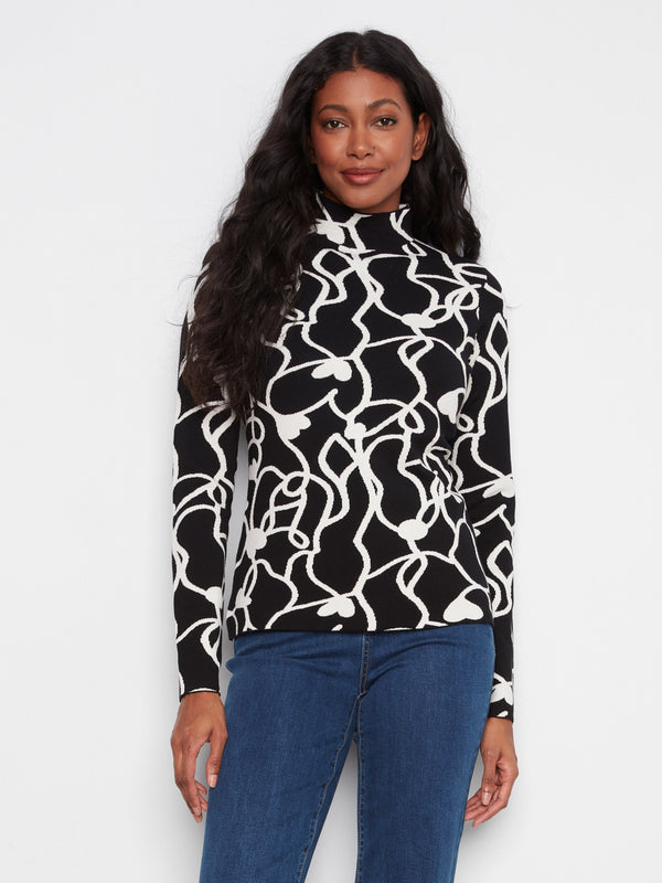 Reversible Mock Neck Sweater - Linework