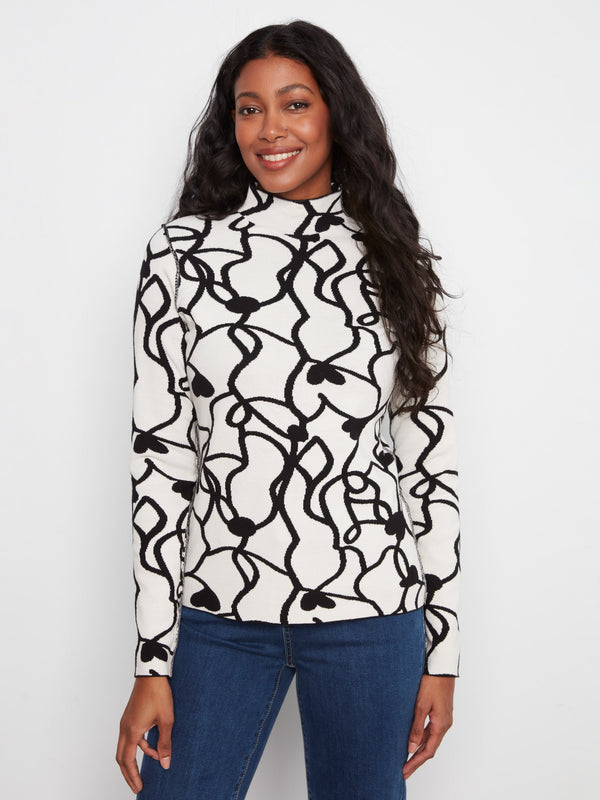 Reversible Mock Neck Sweater - Linework