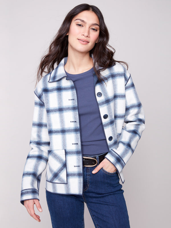 Elevate your look with patch pockets on this fashionable plaid jacket, ideal for casual outings by Charlie B.