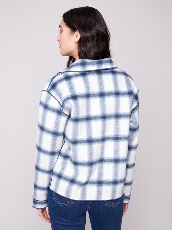 Embrace timeless style with this moonlight plaid jacket featuring a tailored shirt collar by Charlie B.