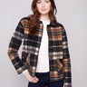 Plaid jacket featuring a classic shirt collar in cacao, highlighting its timeless appeal by Charlie B.