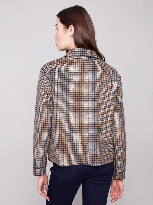 Versatile reversible design of the cacao plaid jacket, perfect for varied looks by Charlie B.