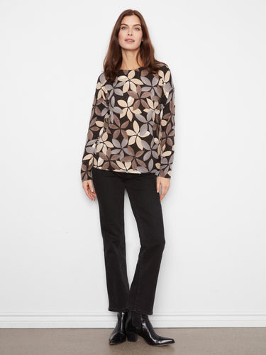 Reversible sweater displaying long sleeves and a cozy geometric pattern in neutral hues by Charlie B.