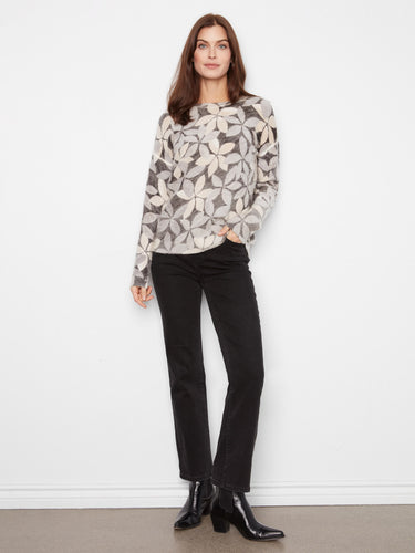 Pastel-toned floral patterned sweater with long sleeves and an elegant crew neck by Charlie B.