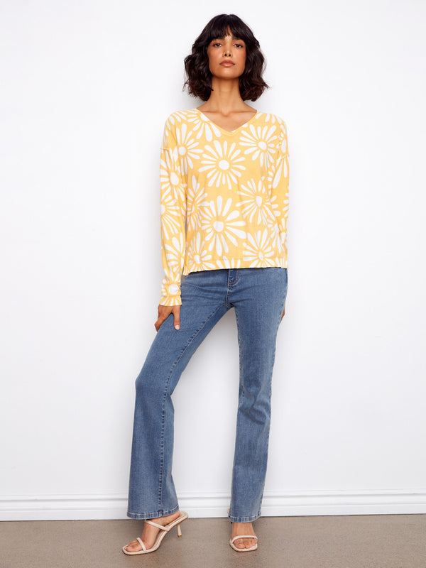 Reversible Printed V-Neck Sweater - Sunkiss