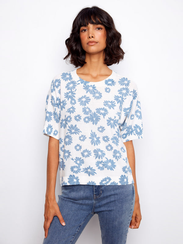 Floral top with a classic crew neckline, perfect for casual outings. Made from 100% cotton for ultimate comfort by Charlie B.