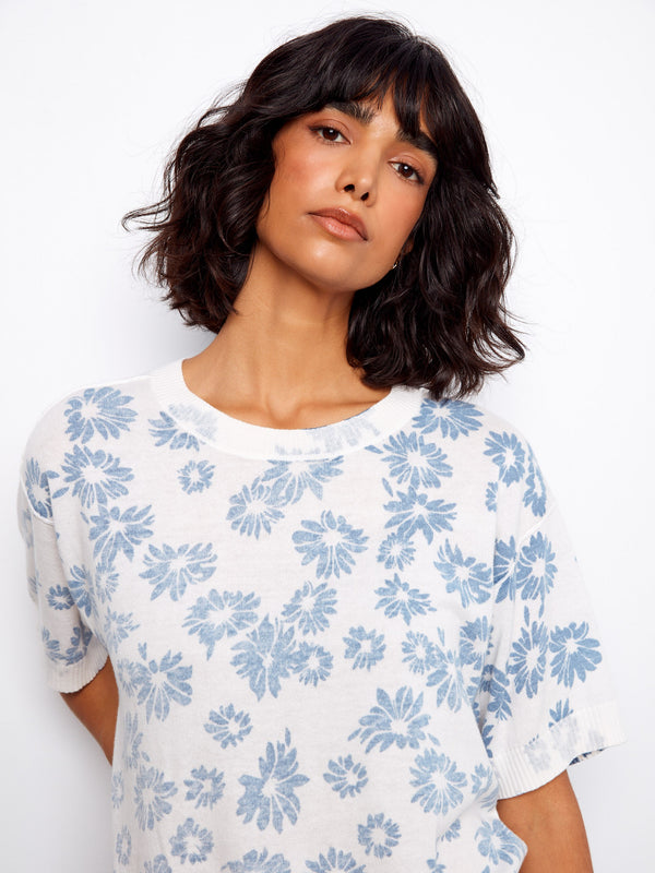 Reversible Short Sleeve Printed Sweater - Petals