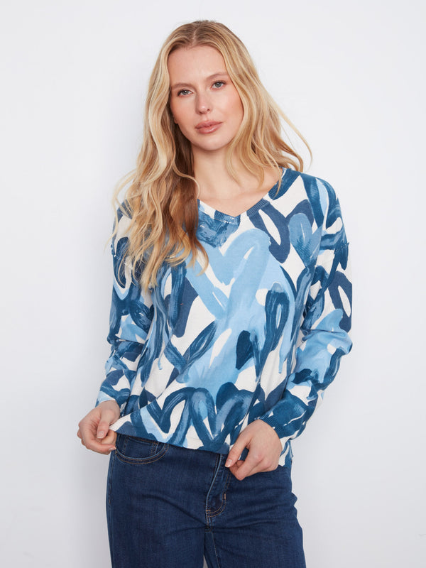 Reversible Heart V-Neck Sweater - Splatter