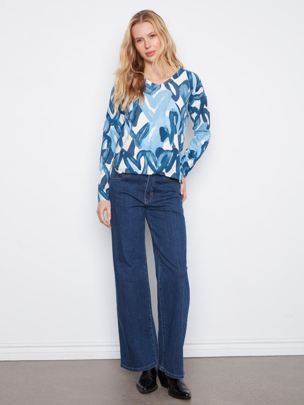 Reversible Heart V-Neck Sweater - Splatter