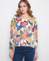 Floral sweater with a stylish V-neck, perfect for casual outings. Made from a soft cotton blend for comfort and style by Charlie B.