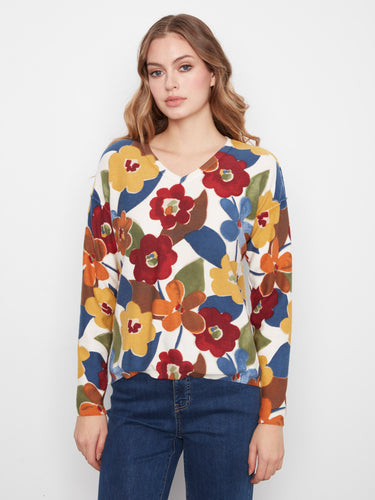 Chic sweater showcasing a reversible print design, offering versatile styling options. Crafted in premium cotton blend by Charlie B.