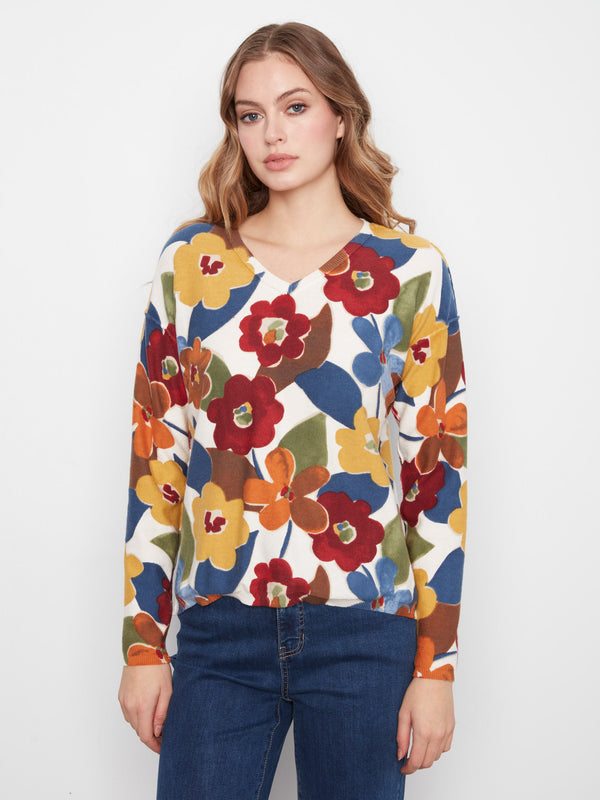 Reversible Floral V-Neck Sweater - Jazzy
