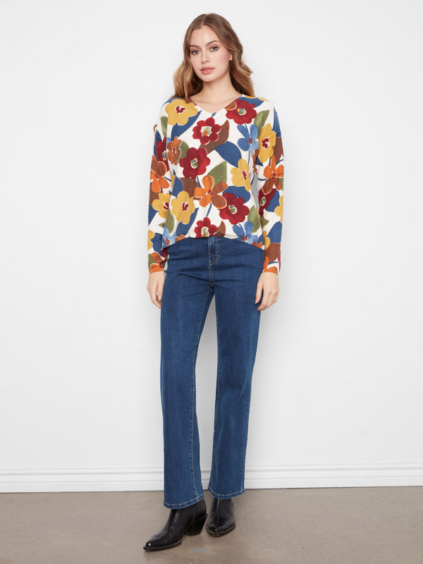 Reversible Floral V-Neck Sweater - Jazzy